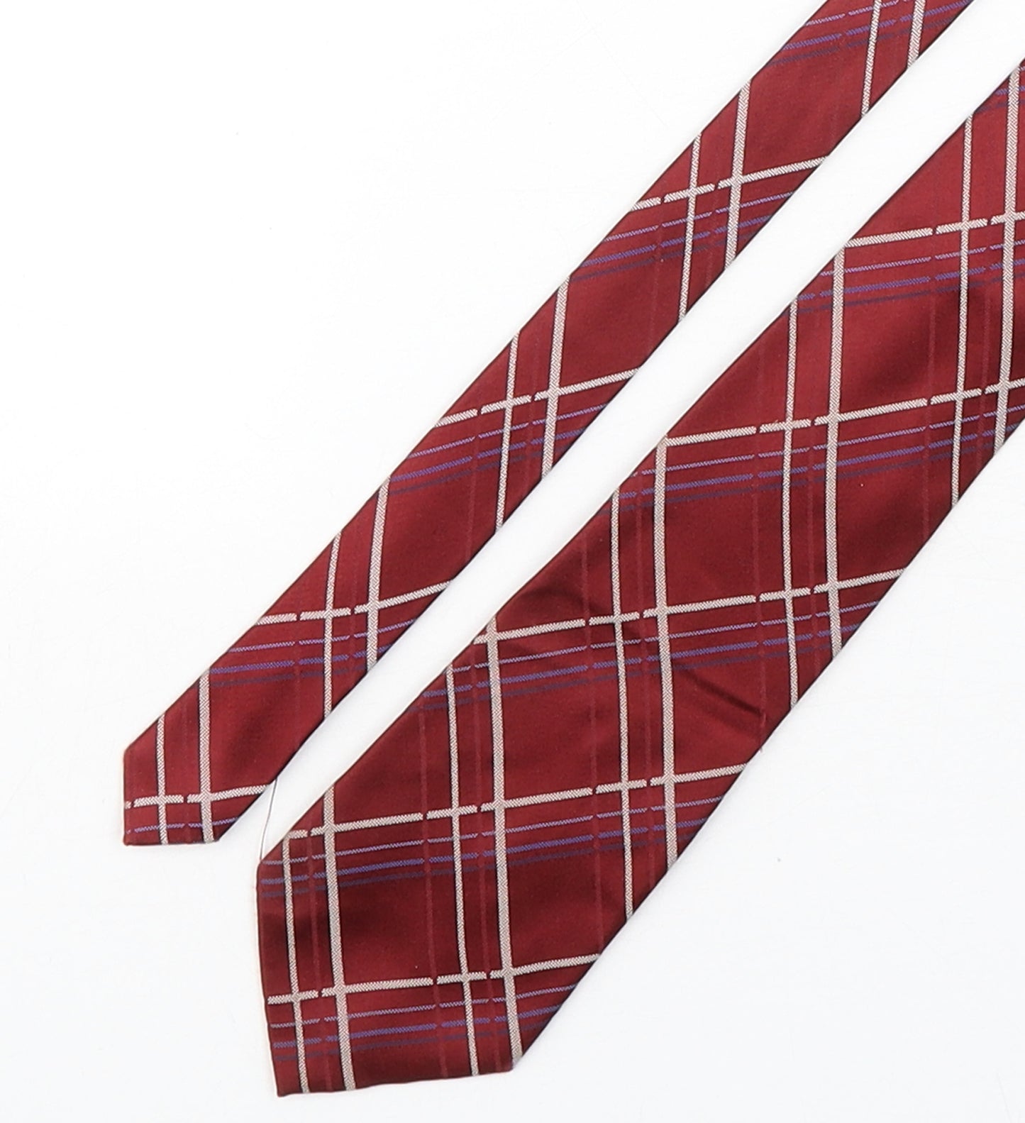 Fellini Mens Red Plaids & Checks Silk Pointed Tie One Size