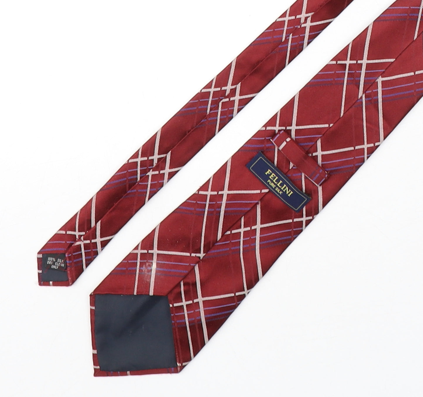 Fellini Mens Red Plaids & Checks Silk Pointed Tie One Size