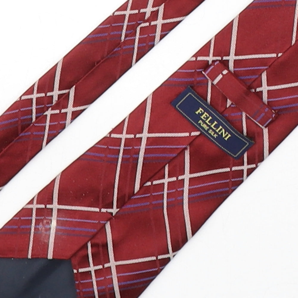 Fellini Mens Red Plaids & Checks Silk Pointed Tie One Size