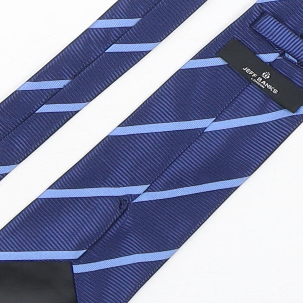 Jeff Banks  Mens Blue Striped Polyester Pointed Tie One Size