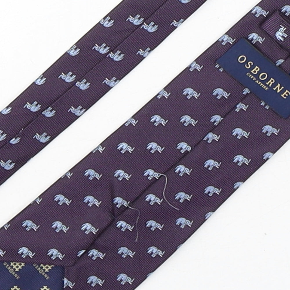 Osborne  Mens Multicoloured Geometric Silk Pointed Tie One Size - Elephants