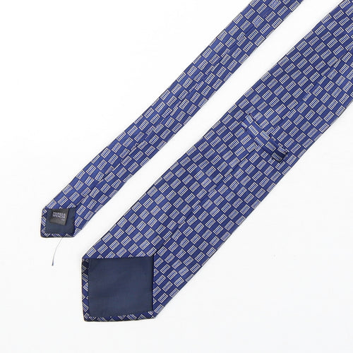 Marks and Spencer Mens Blue Geometric Silk Pointed Tie One Size