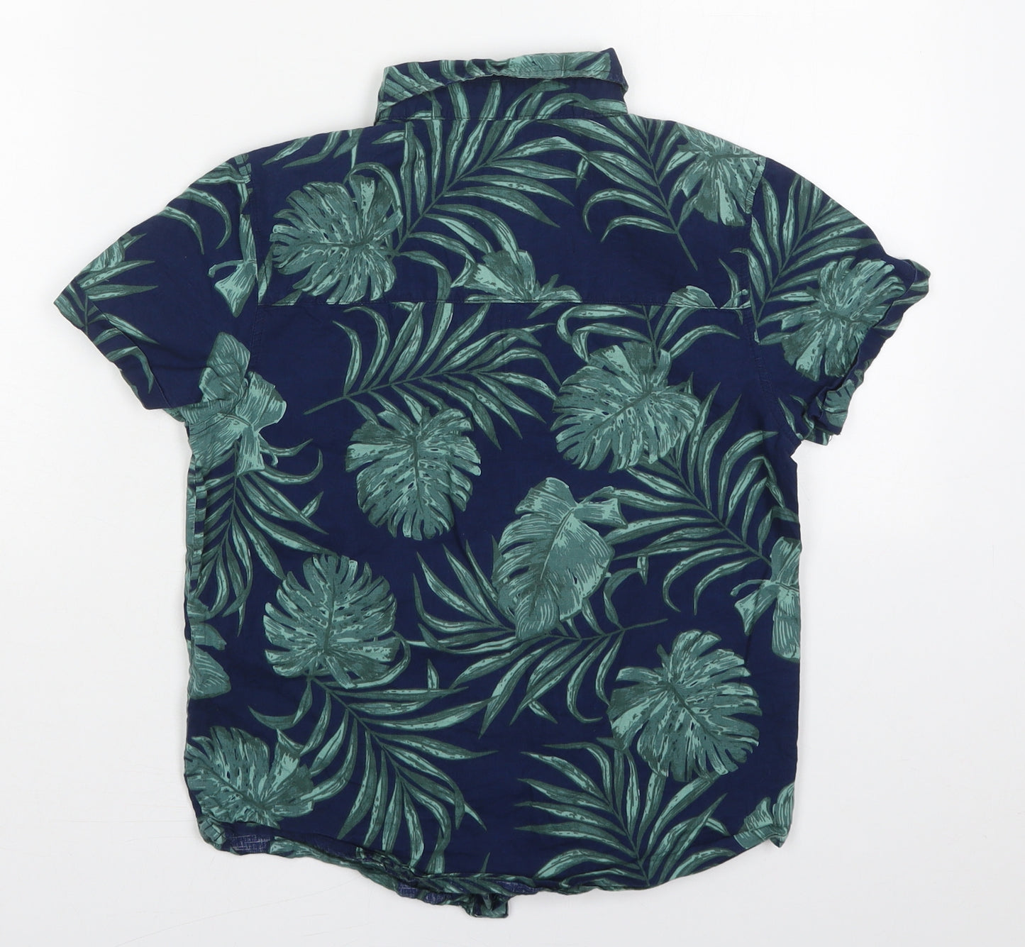 Primark Boys Blue  Cotton Basic Button-Up Size 10-11 Years Collared Button - Leaf Prints
