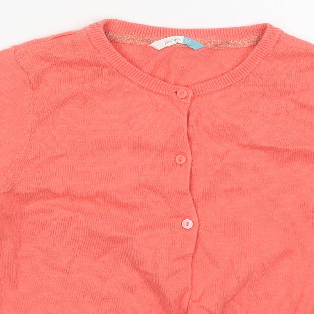 John Lewis Girls Pink Crew Neck  Cotton Cardigan Jumper Size 10 Years  Button
