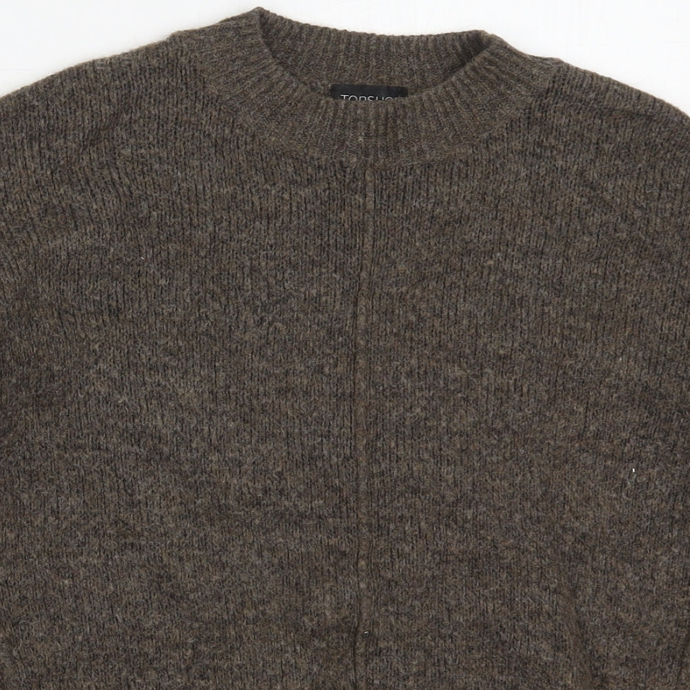Topshop Womens Brown Crew Neck  Acrylic Pullover Jumper Size 10