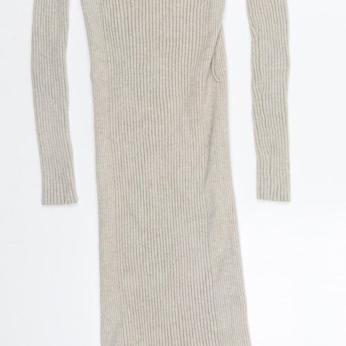 MNG Womens Beige  Acrylic Jumper Dress  Size M  V-Neck Pullover