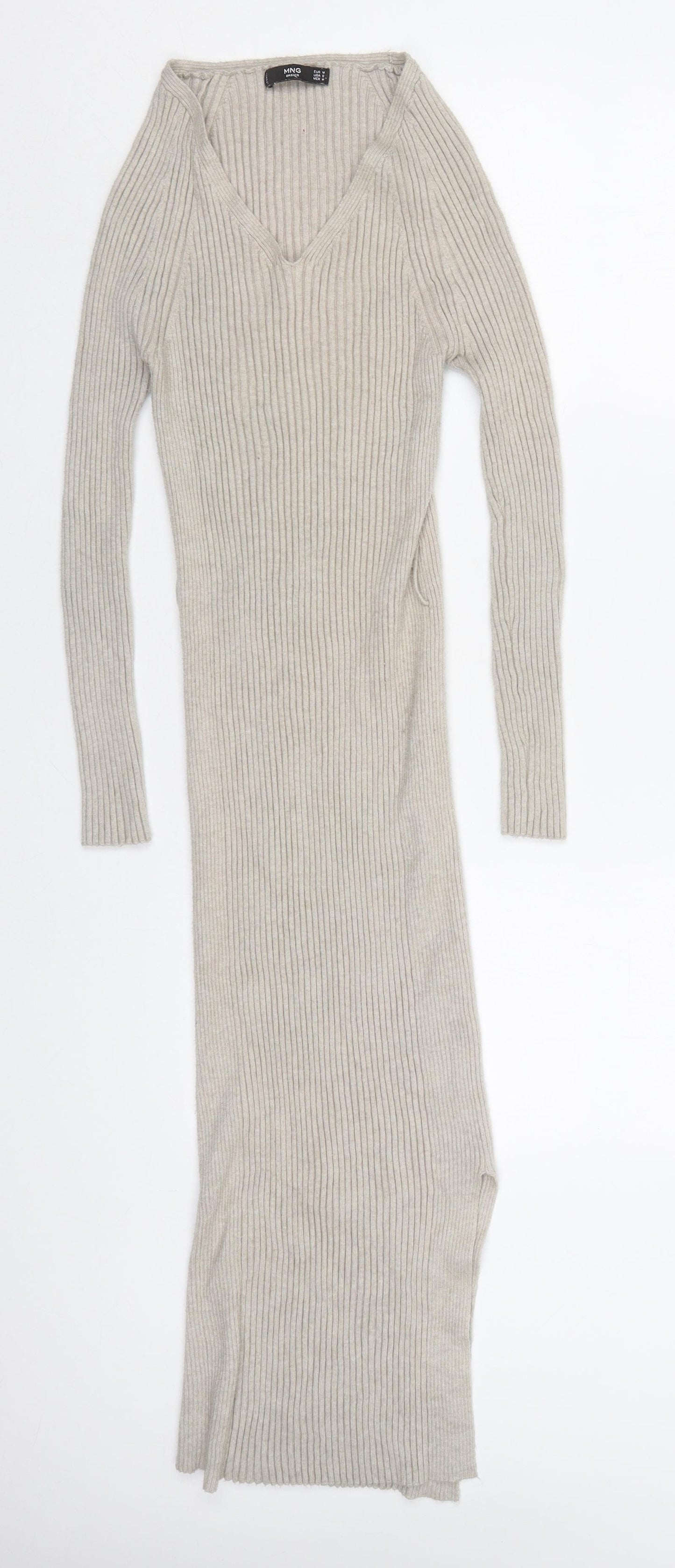 MNG Womens Beige  Acrylic Jumper Dress  Size M  V-Neck Pullover