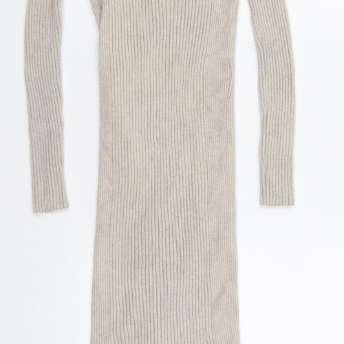 MNG Womens Beige  Acrylic Jumper Dress  Size M  V-Neck Pullover
