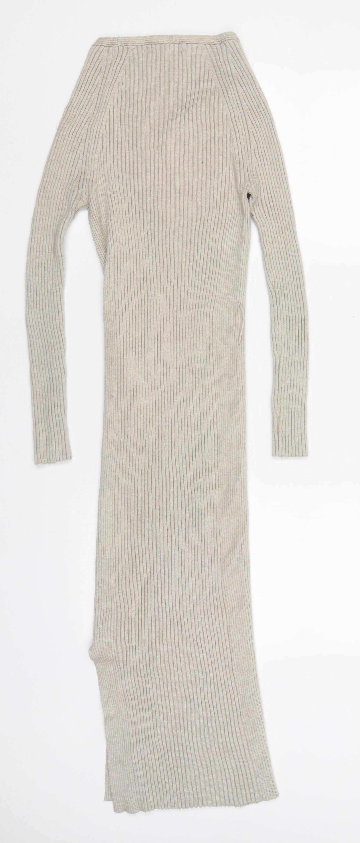 MNG Womens Beige  Acrylic Jumper Dress  Size M  V-Neck Pullover