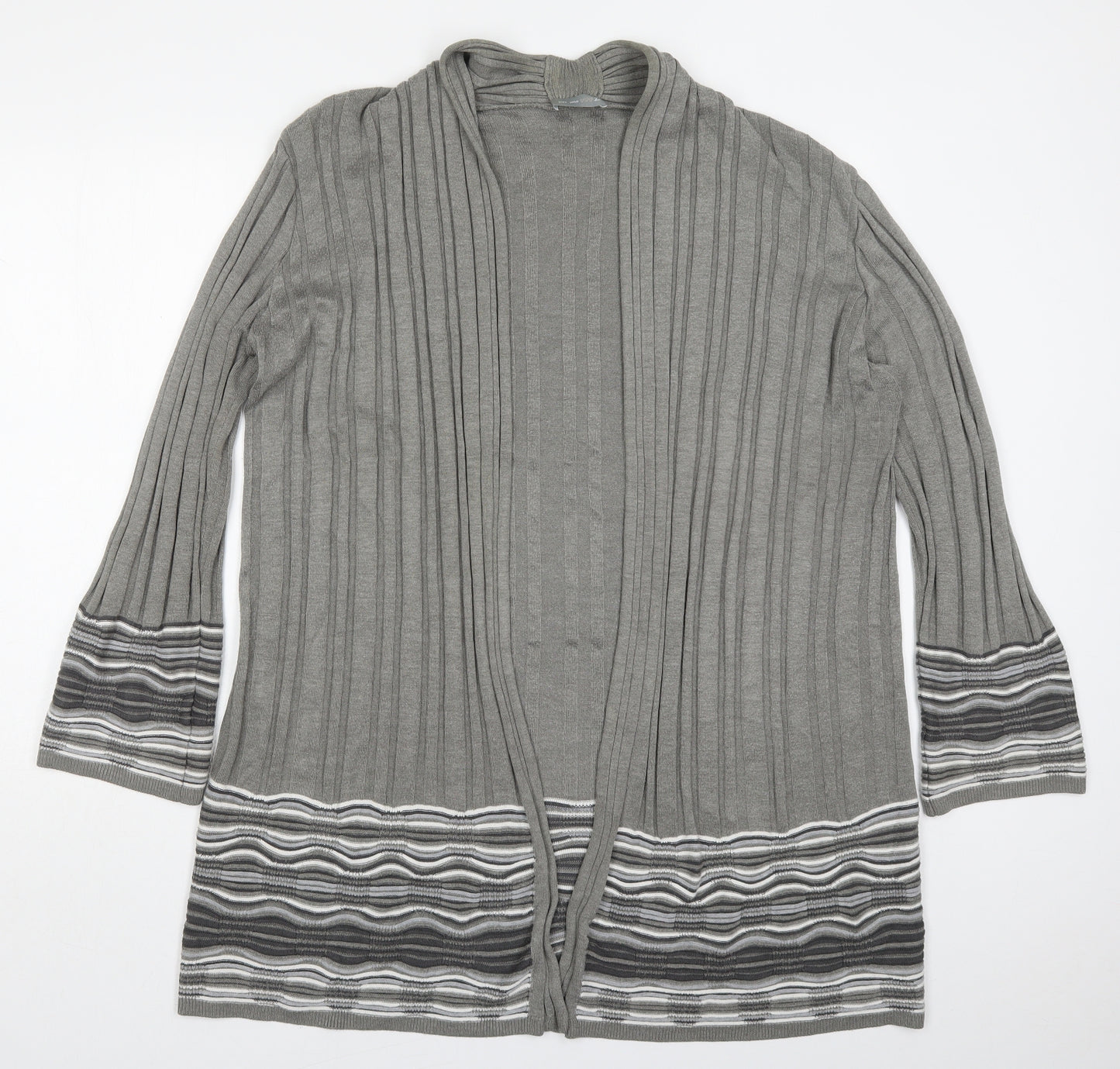 Per Una Womens Grey V-Neck Striped Viscose Cardigan Jumper Size 22