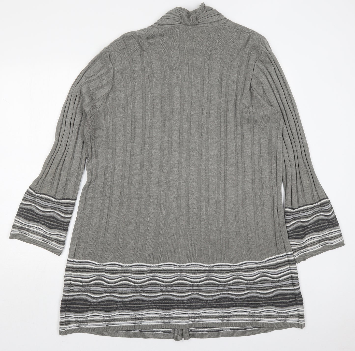 Per Una Womens Grey V-Neck Striped Viscose Cardigan Jumper Size 22