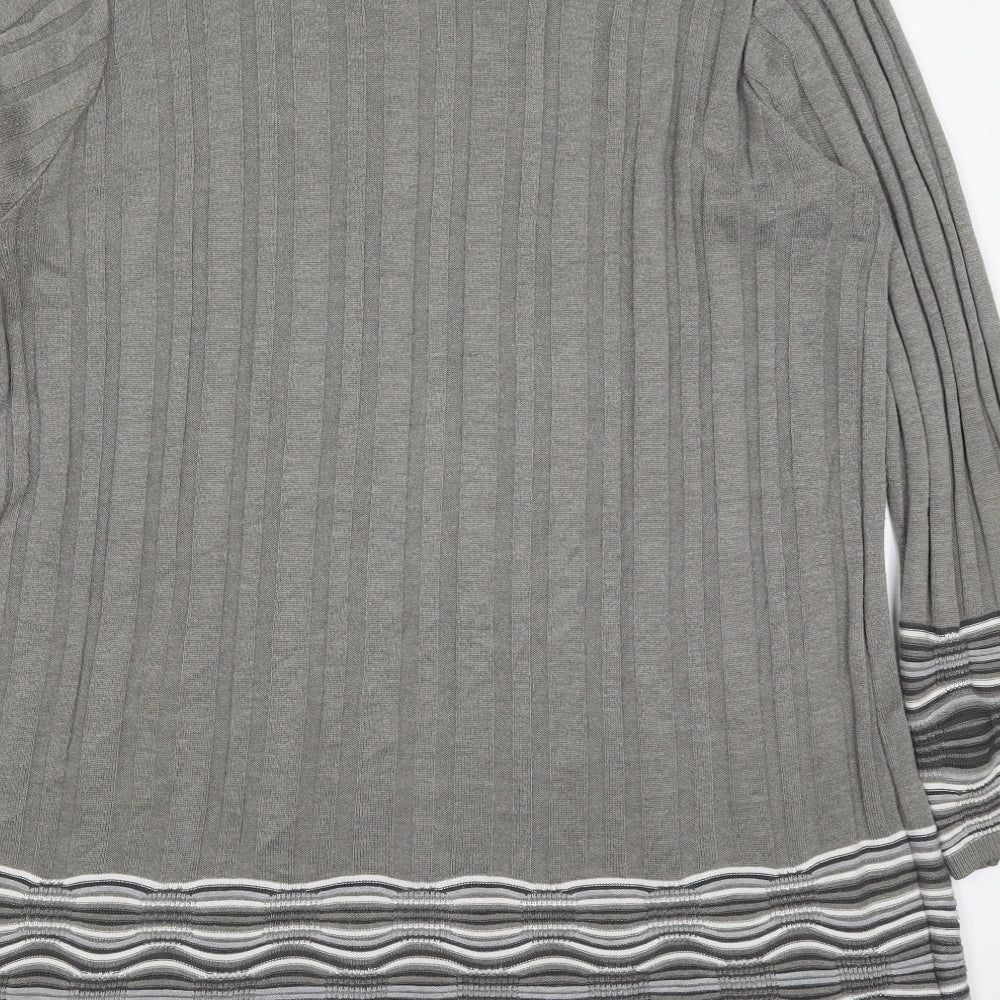 Per Una Womens Grey V-Neck Striped Viscose Cardigan Jumper Size 22