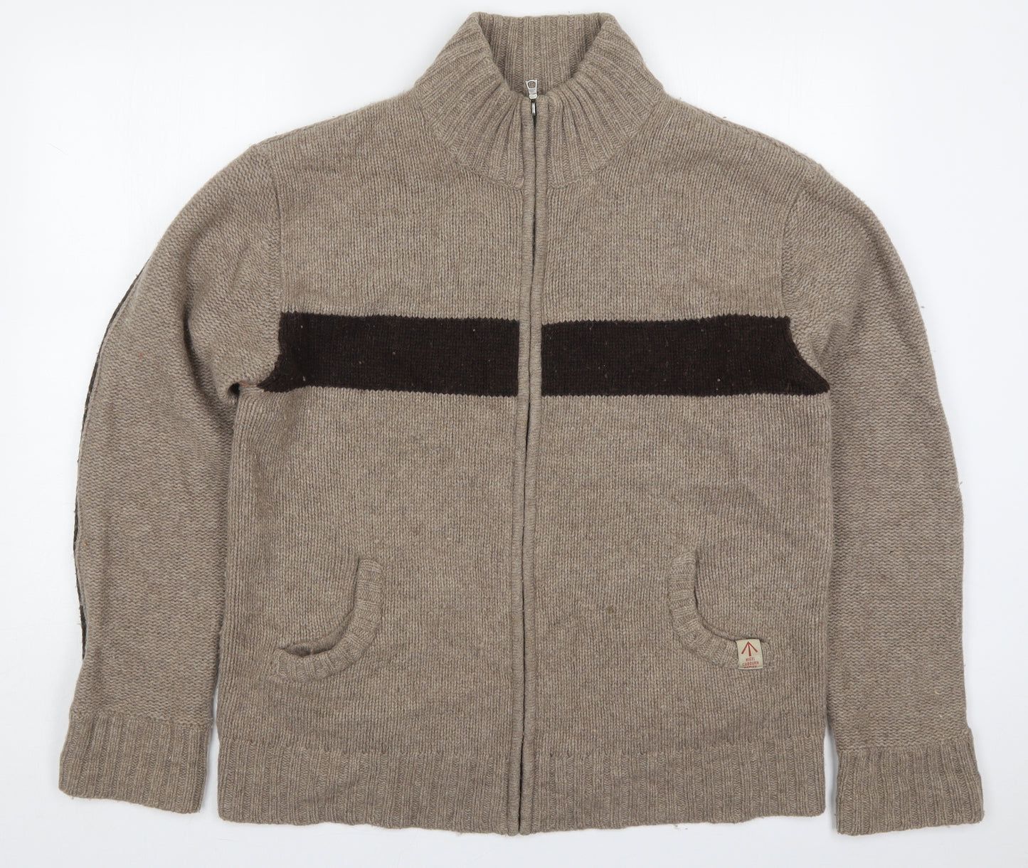 Debenhams Mens Brown Round Neck  Wool Full Zip Jumper Size 2XL
