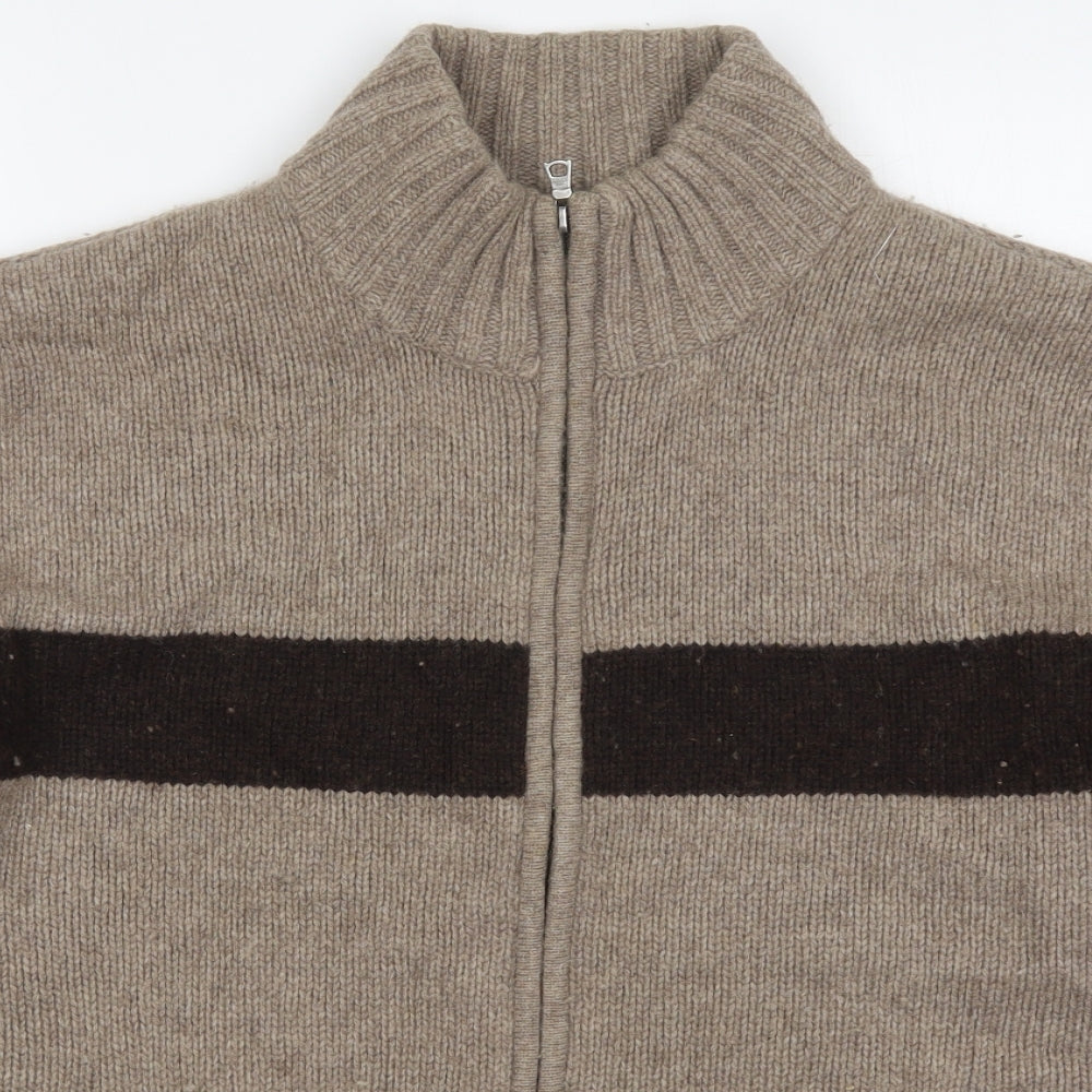 Debenhams Mens Brown Round Neck  Wool Full Zip Jumper Size 2XL