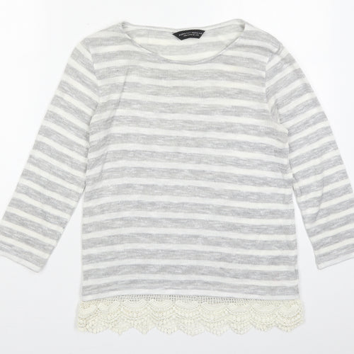 Dorothy Perkins Womens Grey Striped Viscose Basic T-Shirt Size 10 Boat Neck