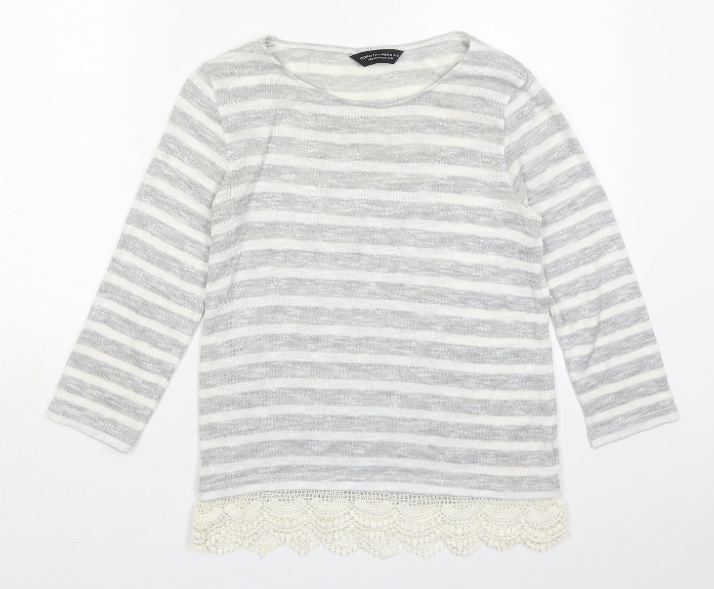 Dorothy Perkins Womens Grey Striped Viscose Basic T-Shirt Size 10 Boat Neck