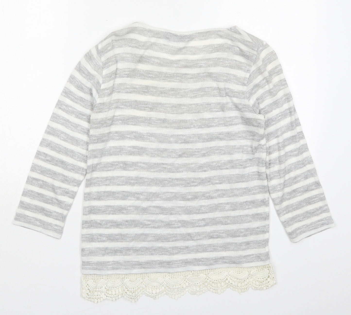 Dorothy Perkins Womens Grey Striped Viscose Basic T-Shirt Size 10 Boat Neck