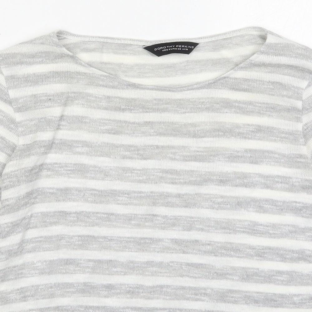 Dorothy Perkins Womens Grey Striped Viscose Basic T-Shirt Size 10 Boat Neck