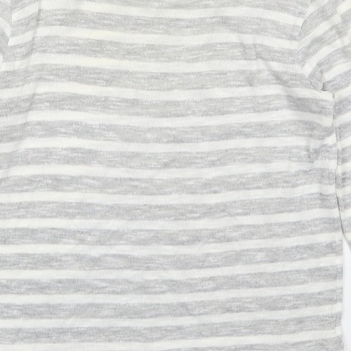 Dorothy Perkins Womens Grey Striped Viscose Basic T-Shirt Size 10 Boat Neck