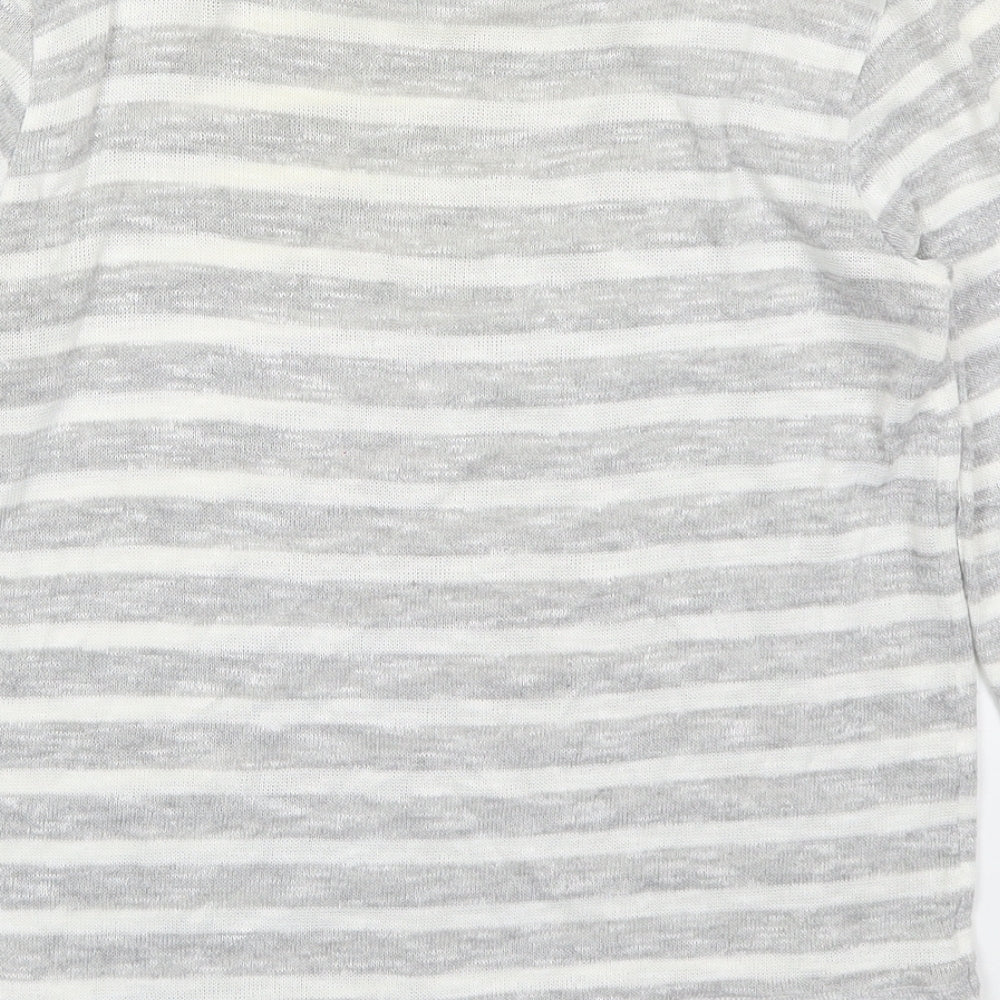 Dorothy Perkins Womens Grey Striped Viscose Basic T-Shirt Size 10 Boat Neck