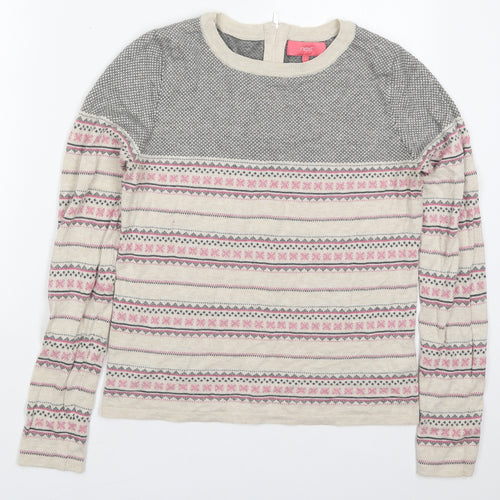 NEXT Womens Beige Crew Neck Geometric Cotton Pullover Jumper Size 6