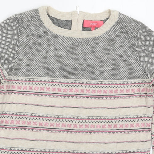 NEXT Womens Beige Crew Neck Geometric Cotton Pullover Jumper Size 6