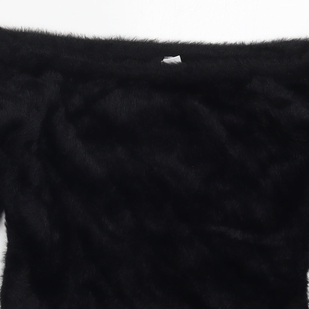 H&M Womens Black Boat Neck  Nylon Pullover Jumper Size S