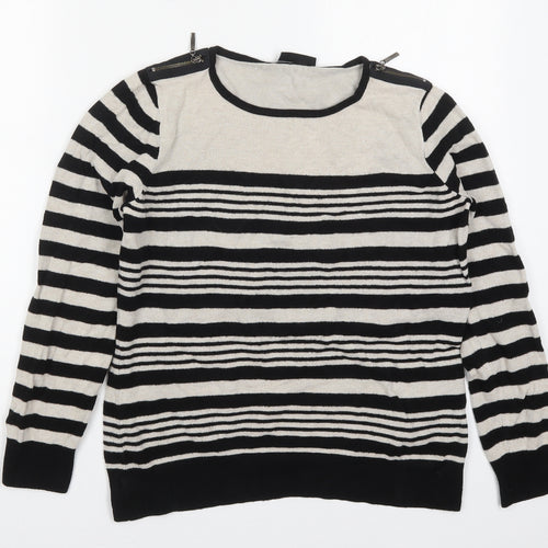 Wallis Womens Black Round Neck Striped Viscose Pullover Jumper Size 10