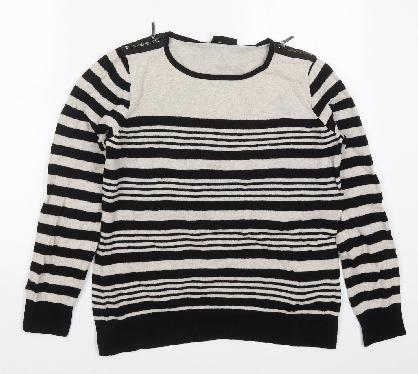 Wallis Womens Black Round Neck Striped Viscose Pullover Jumper Size 10