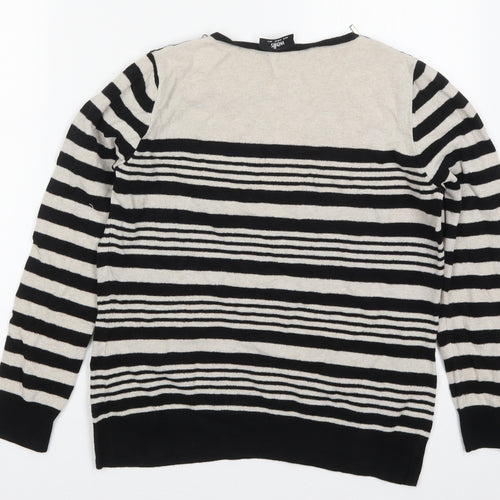 Wallis Womens Black Round Neck Striped Viscose Pullover Jumper Size 10