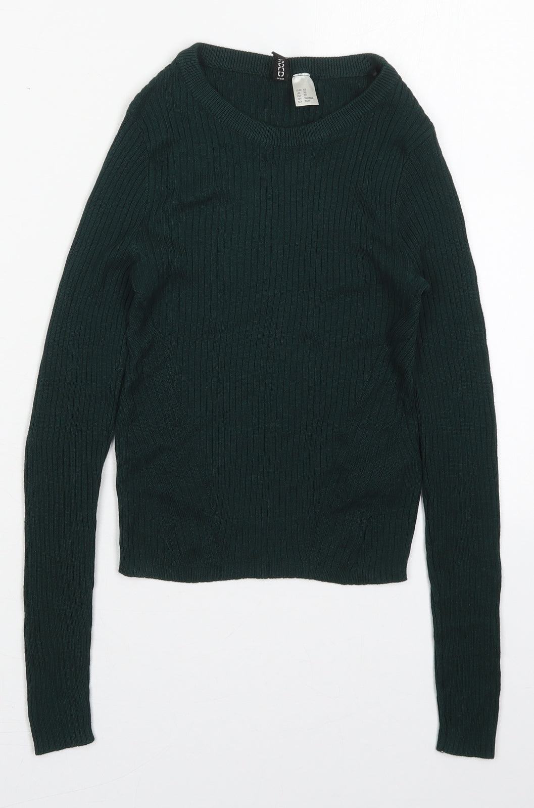 H&M Womens Green Crew Neck  Acrylic Pullover Jumper Size XS