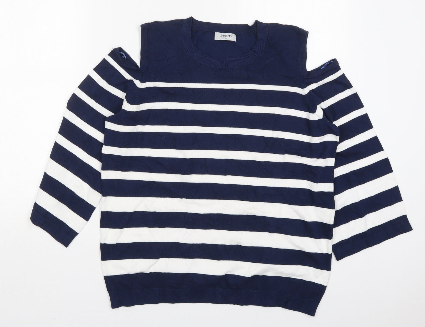 Matalan Womens Blue Crew Neck Striped Viscose Pullover Jumper Size 16