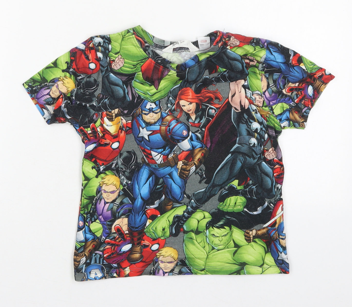H&M Boys Multicoloured  Cotton Basic T-Shirt Size 4-5 Years Crew Neck Pullover - Marvel Avengers