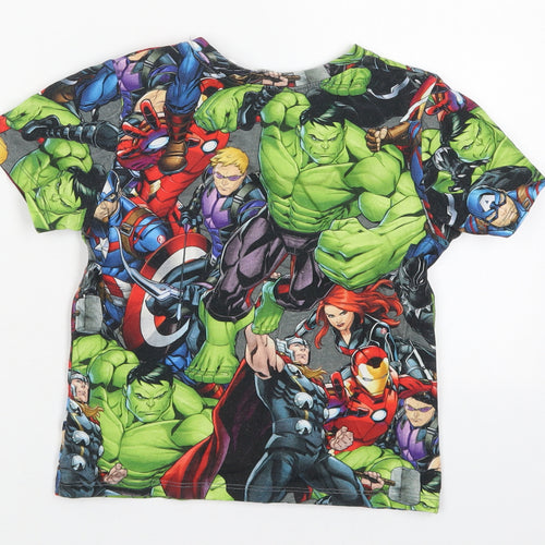 H&M Boys Multicoloured  Cotton Basic T-Shirt Size 4-5 Years Crew Neck Pullover - Marvel Avengers