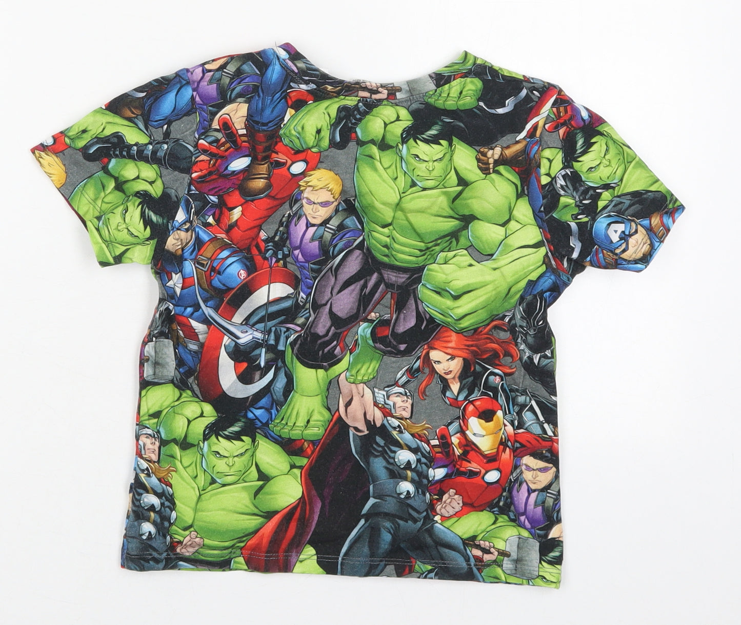 H&M Boys Multicoloured  Cotton Basic T-Shirt Size 4-5 Years Crew Neck Pullover - Marvel Avengers