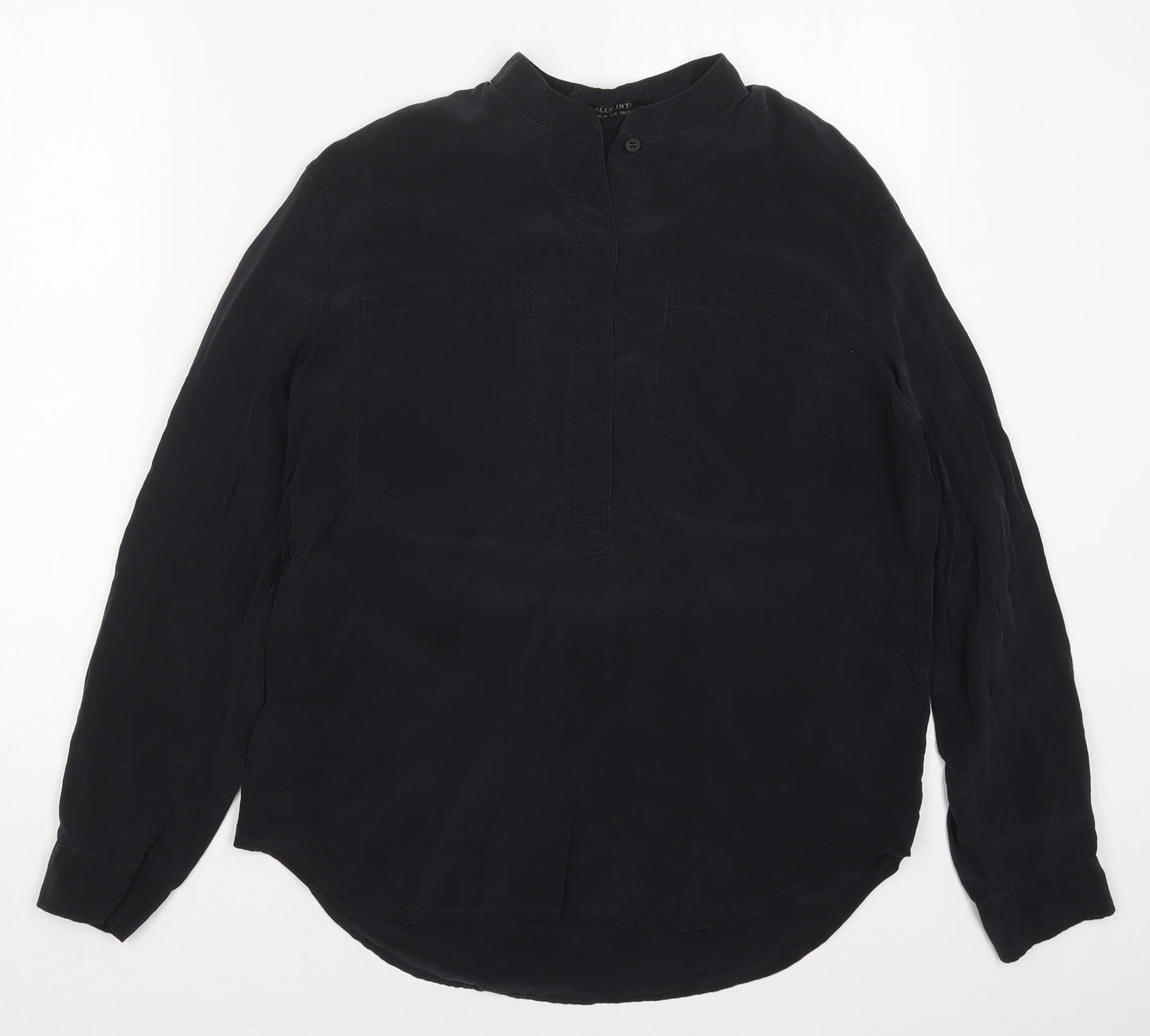 AllSaints Womens Black  Silk Basic Blouse Size 10 V-Neck