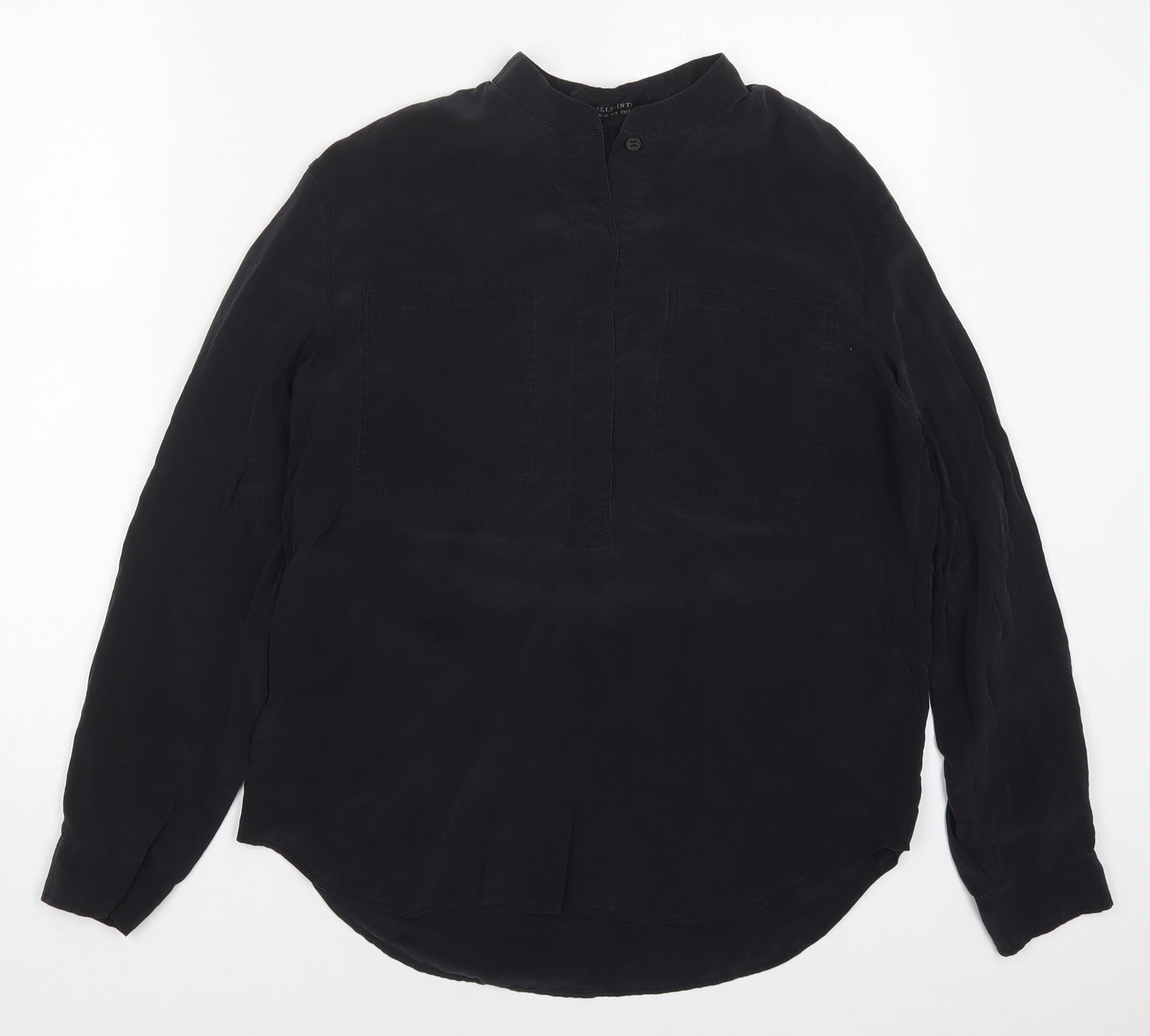 AllSaints Womens Black  Silk Basic Blouse Size 10 V-Neck