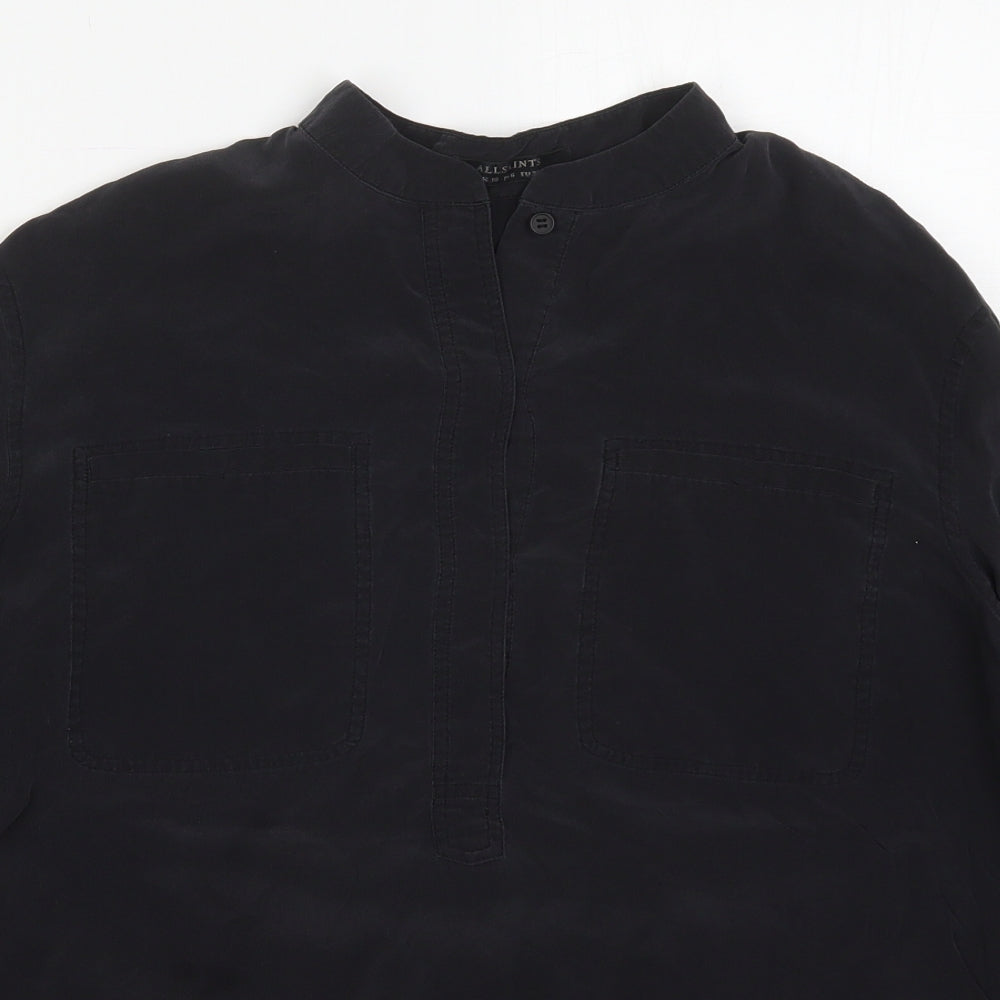 AllSaints Womens Black  Silk Basic Blouse Size 10 V-Neck