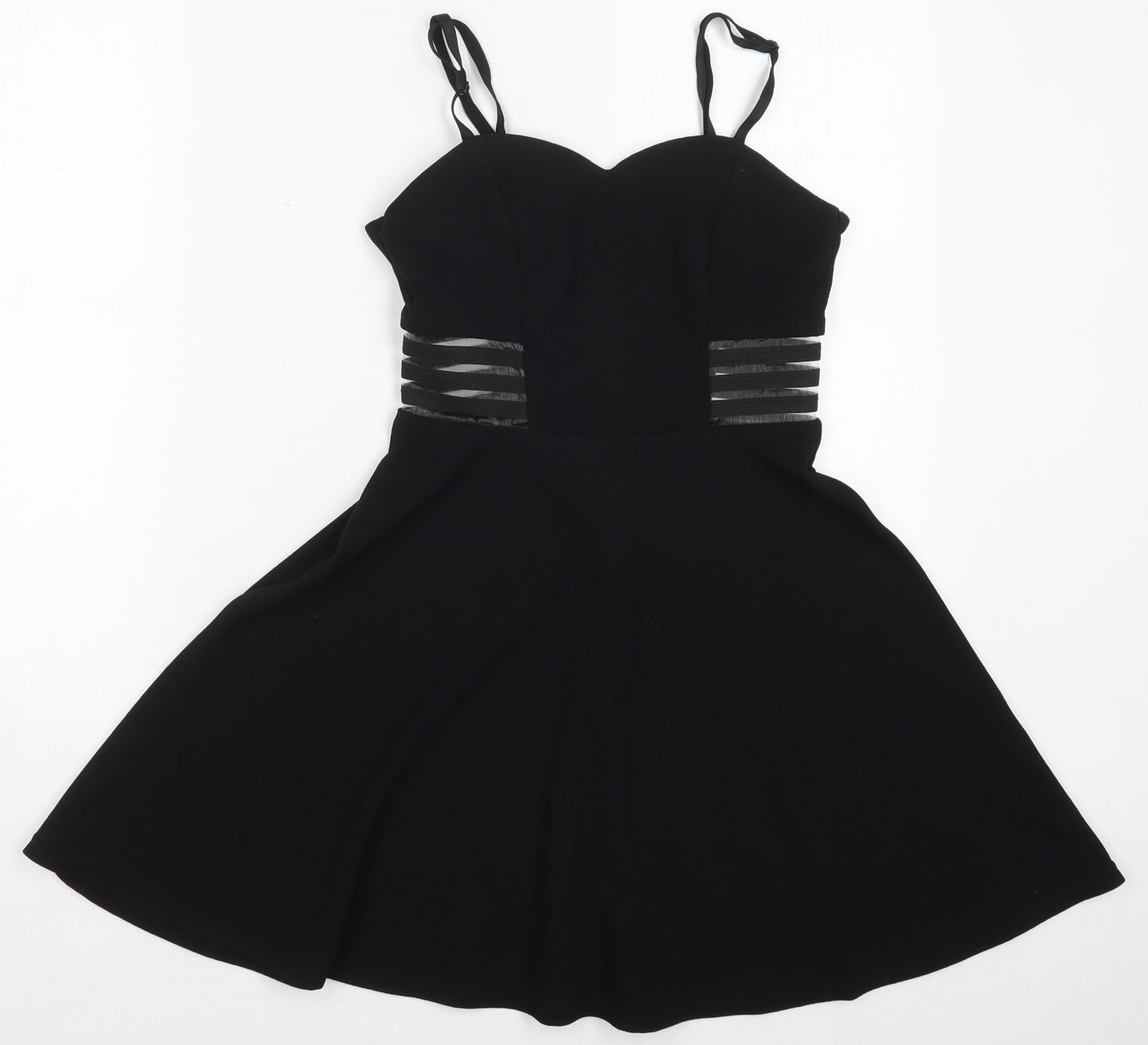 New Look Womens Black  Polyester Skater Dress  Size 8  Square Neck Pullover