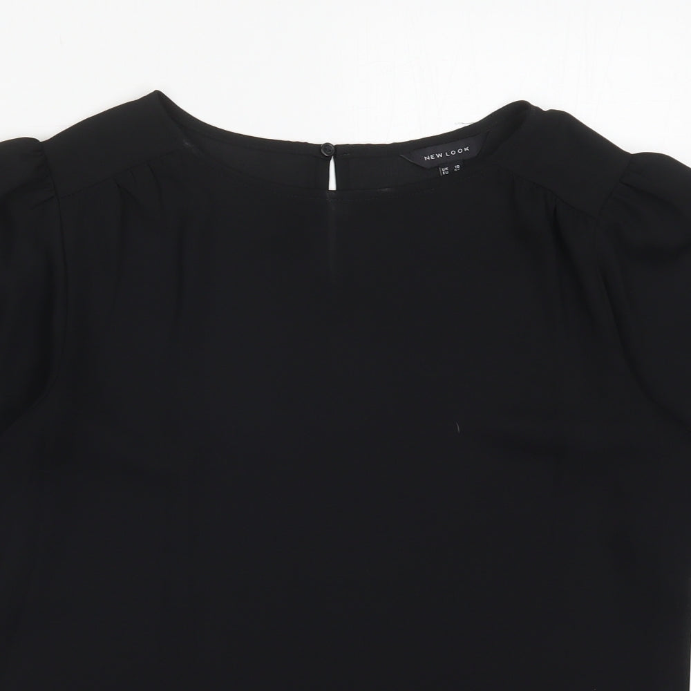 New Look Womens Black  Polyester Basic Blouse Size 10 Round Neck