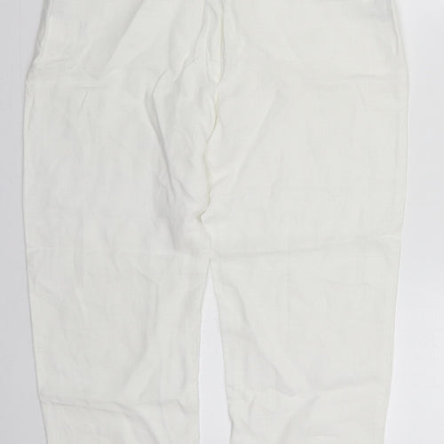 John Lewis Womens White  Linen Cropped Trousers Size 12 L22 in Regular Hook & Eye