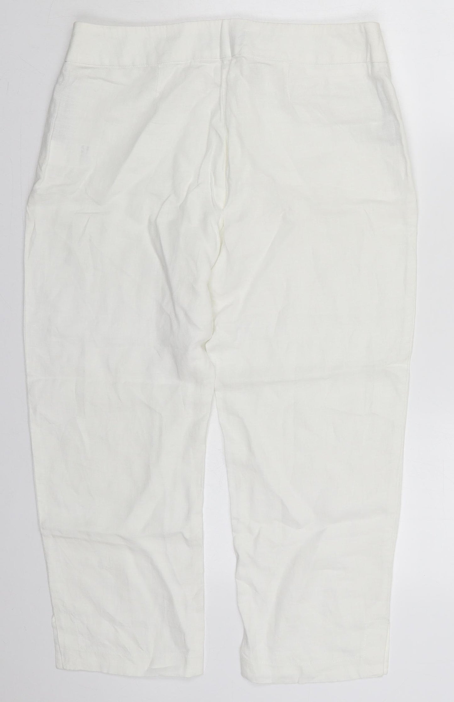 John Lewis Womens White  Linen Cropped Trousers Size 12 L22 in Regular Hook & Eye