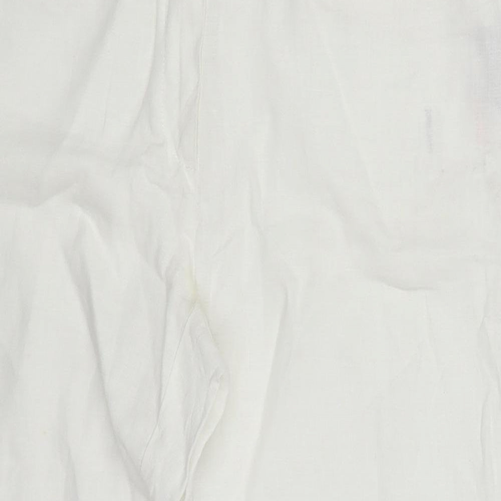 John Lewis Womens White  Linen Cropped Trousers Size 12 L22 in Regular Hook & Eye