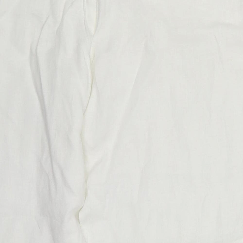 John Lewis Womens White  Linen Cropped Trousers Size 12 L22 in Regular Hook & Eye