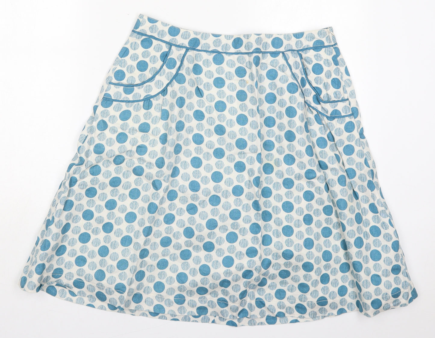 Boden Womens Blue Polka Dot Linen Skater Skirt Size 12   Zip