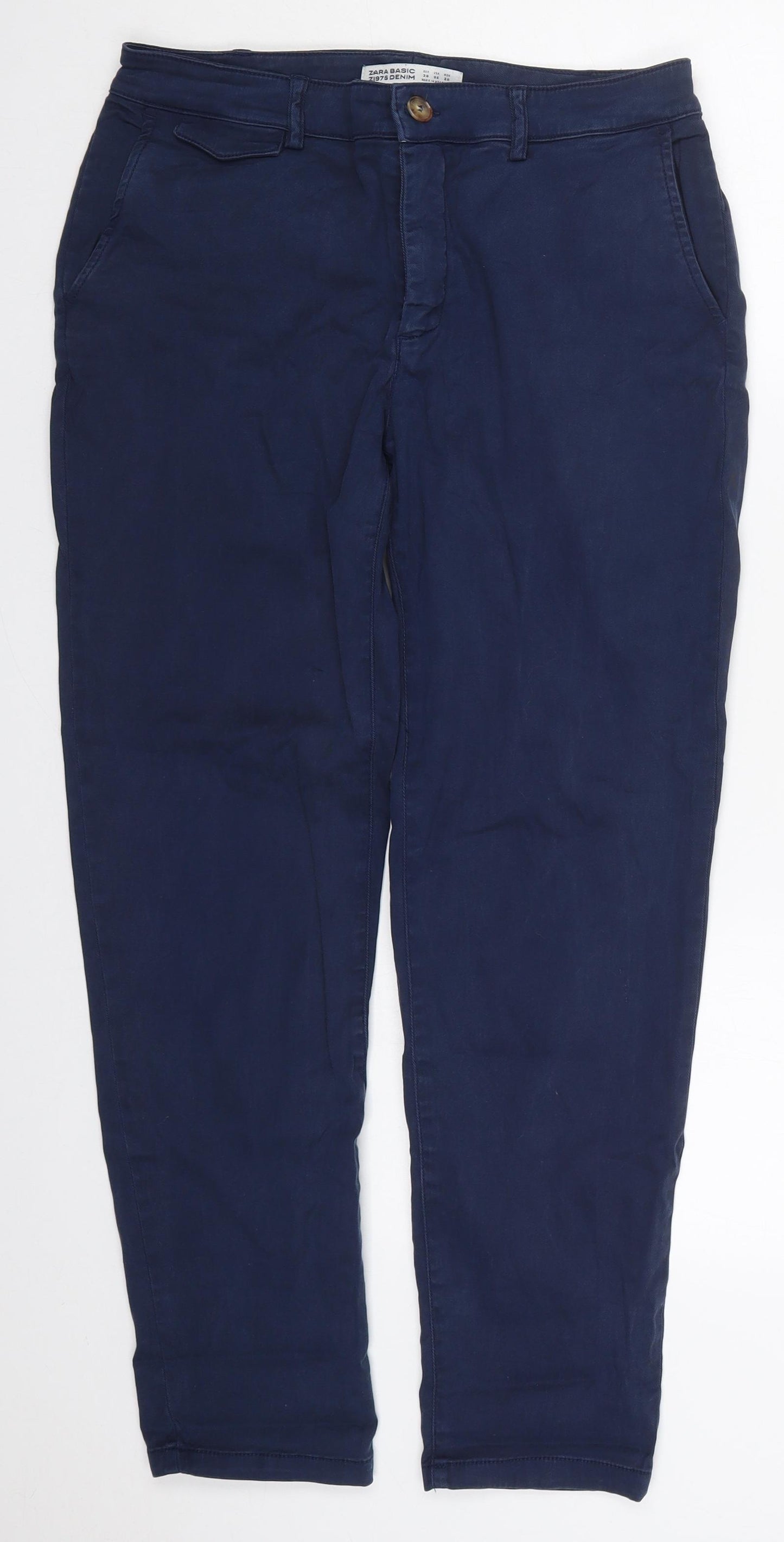 Zara Womens Blue  Cotton Trousers  Size 10 L27 in Regular Button