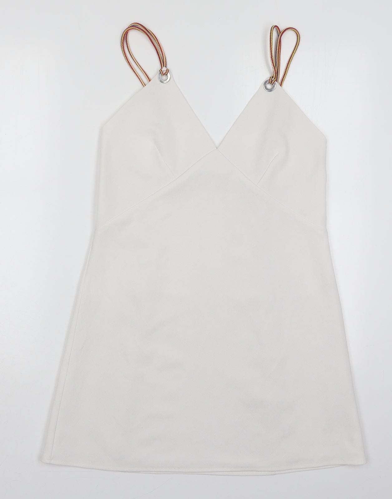 Zara Womens White  Polyester Mini  Size M  V-Neck Pullover