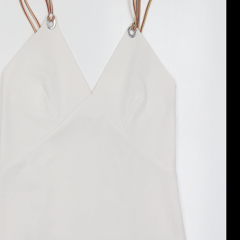 Zara Womens White  Polyester Mini  Size M  V-Neck Pullover