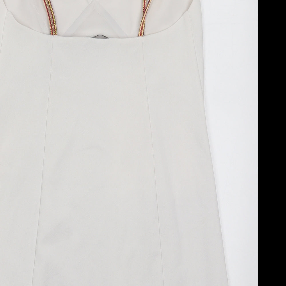 Zara Womens White  Polyester Mini  Size M  V-Neck Pullover