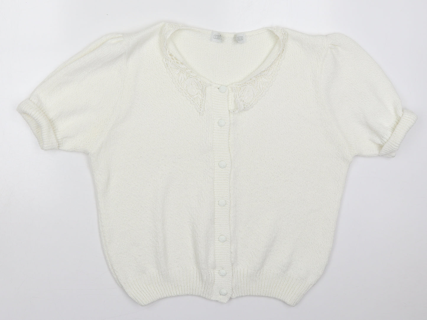St Michael Womens Ivory Collared  Acrylic Cardigan Jumper Size 14
